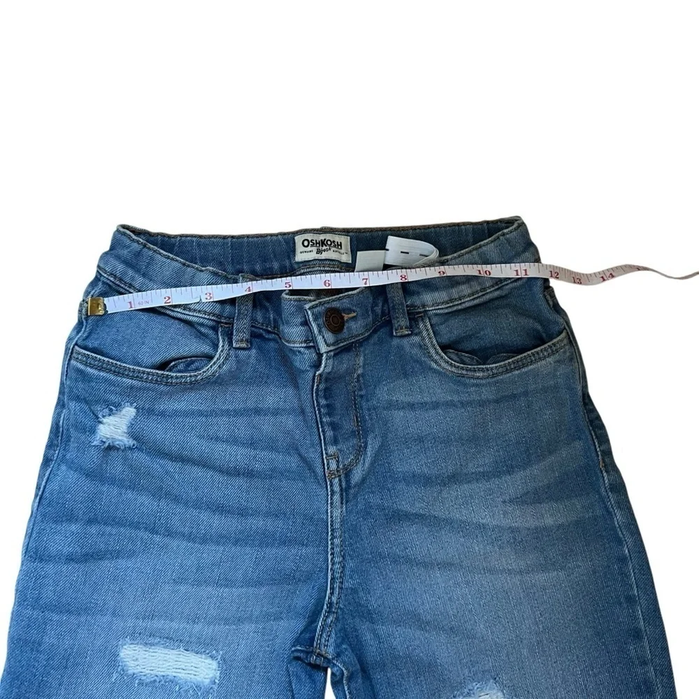 OshKosh| Kids Blue Jean Shorts with High-Waisted Distressed Look- Size 12 years